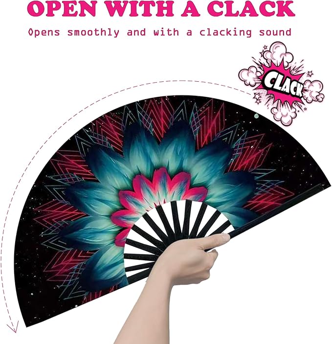 Boots on The Ground Fan, Large Folding Hand Fan for Women and Men, Popping Fans for Line Dancing for Raves, EDM, Dance Party, and Home Decoration