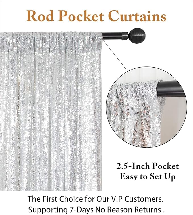 ShinyBeauty Sparkle Backdrop Curtain Silver 2 Panels Set Sequin Photo Backdrop 2FTx8FT Sequin Backdrop Curtain Pack of 2-1220S
