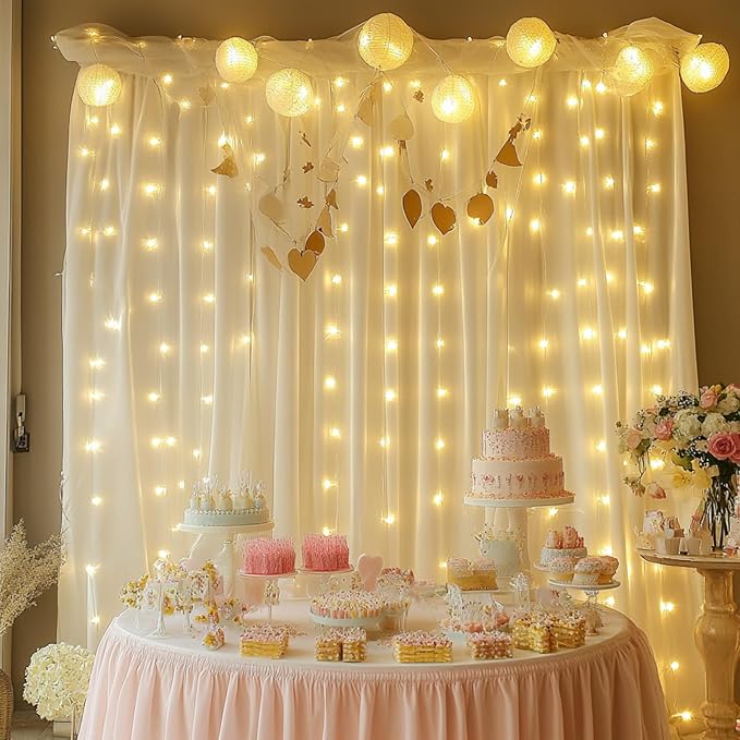 Fairy Curtain Lights, 200 LED Upgraded Tangle-Free Hanging Lights with Remote, USB Plug in String Lights for Bedroom Wall Window Wedding Party Xmas Home Décor - 9.8 x 6.6 Ft, Warm White