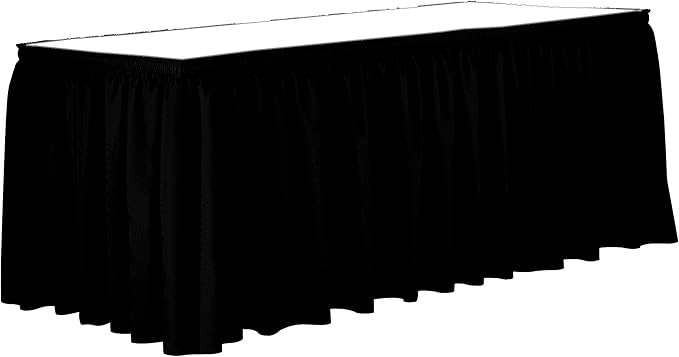 Ultimate Textile Pleat Polyester Fabric Table Skirt - Machine Washable Flame Resistant with Clips for Events, Weddings & Trade Shows, Cut & Sewn in Paterson, NJ - Black, 21' Shirred Pleat