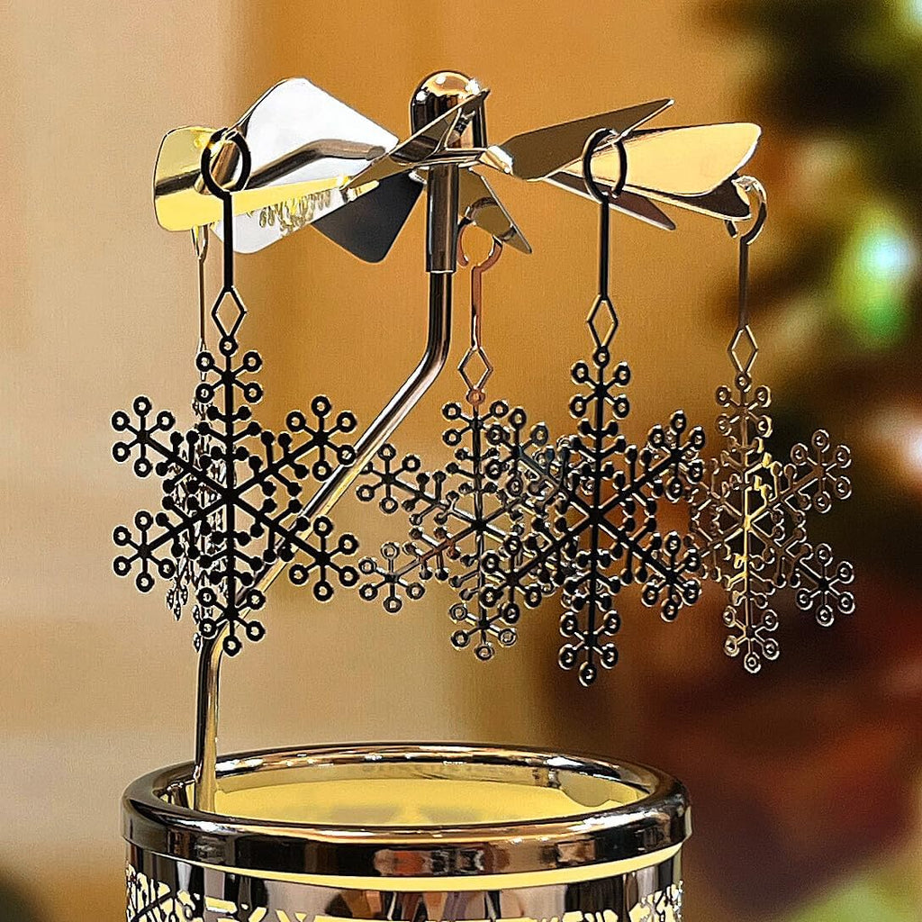 iLaJao Rotary Tea Light Carousel Angel Rotary Candle Holders Spinning Tealight Holders Christmas Decoration for Tabel Centrepieces Gift for Mom Women Wife Birthday-6 ¼ Inch Tall (Snowflake)