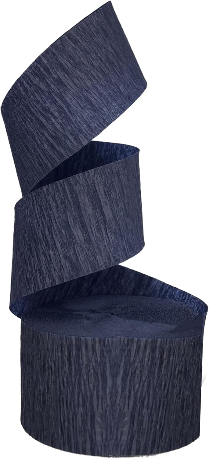 Navy Blue and Silver Metallic Crepe Paper Streamers, 4 Rolls Total