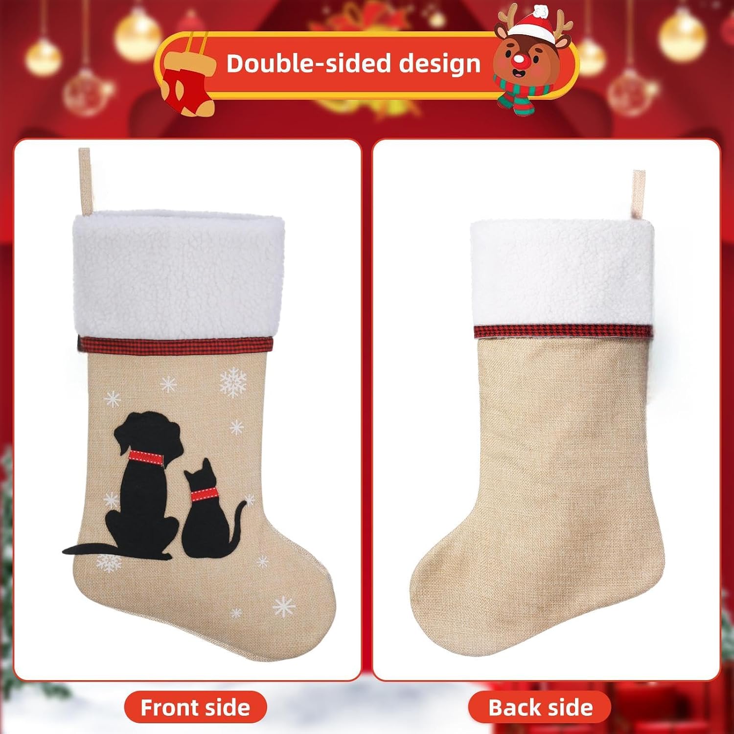 20 Inch Pet Christmas Stocking for Dogs and Cats - Holiday Decor, Festive Gift Set for Puppy Kitten Pets