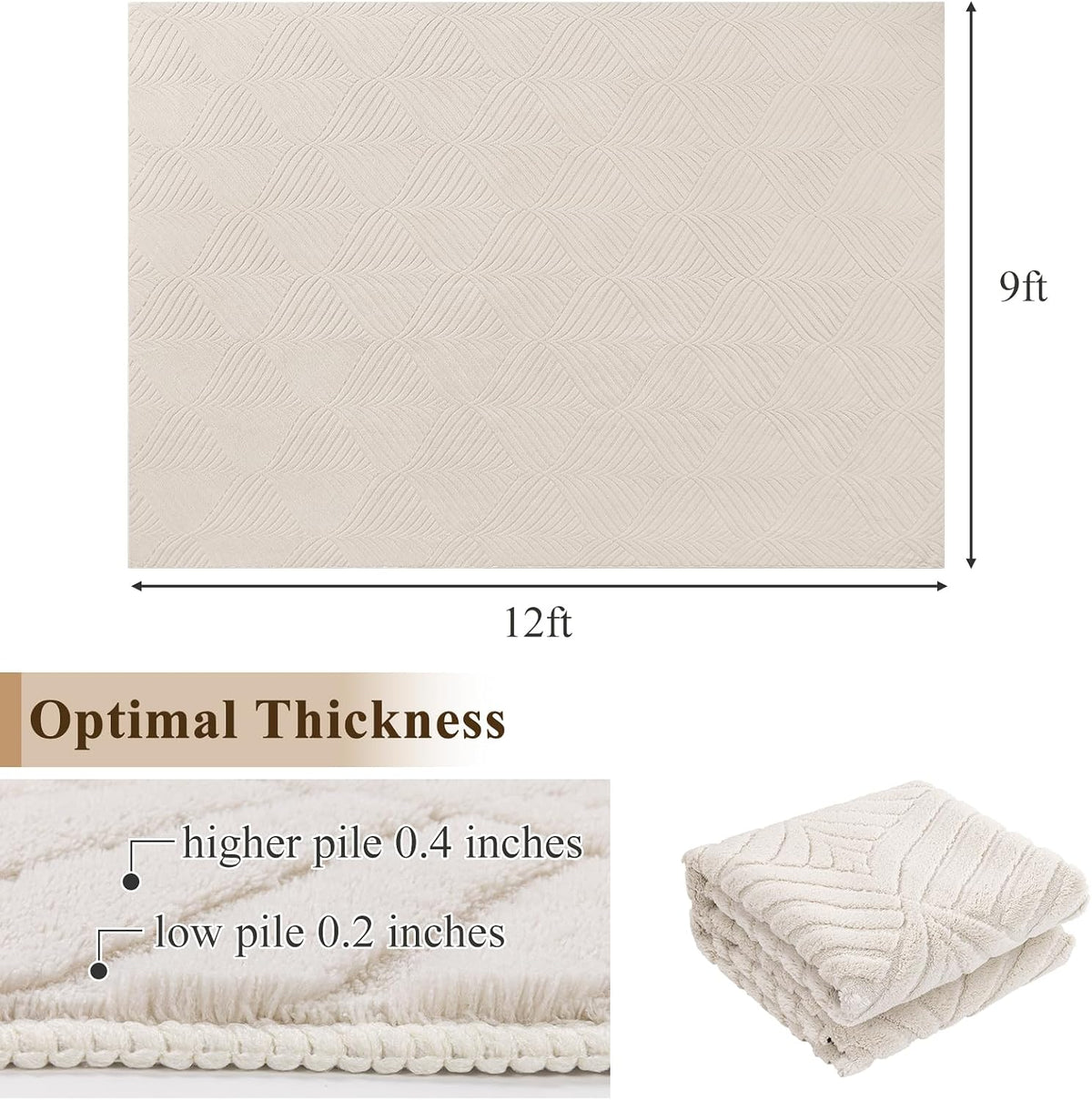 SHACOS Soft Cozy Fluffy Area Rugs 9'x12' for Living Room, Beige
