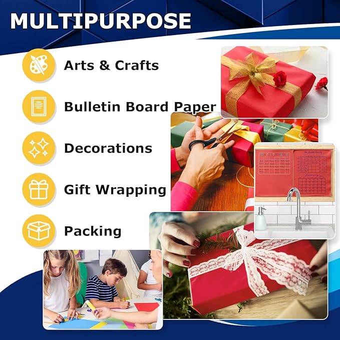 Vanhench 17.8"x1500" (125') Red Wrapping Paper, Wrapping Kraft Paper for Mothers Day, for Floral Bouquet/Gifts Wrapping, for Poster/Bulletin Board/Construction