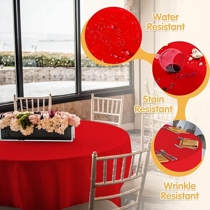 BRILLMAX 6 Pack Red Round Tablecloths 120 Inch - Circle Bulk Linen Polyester Fabric Washable Table Cloth Cover for Wedding Reception Banquet Birthday Party Buffet Restaurant