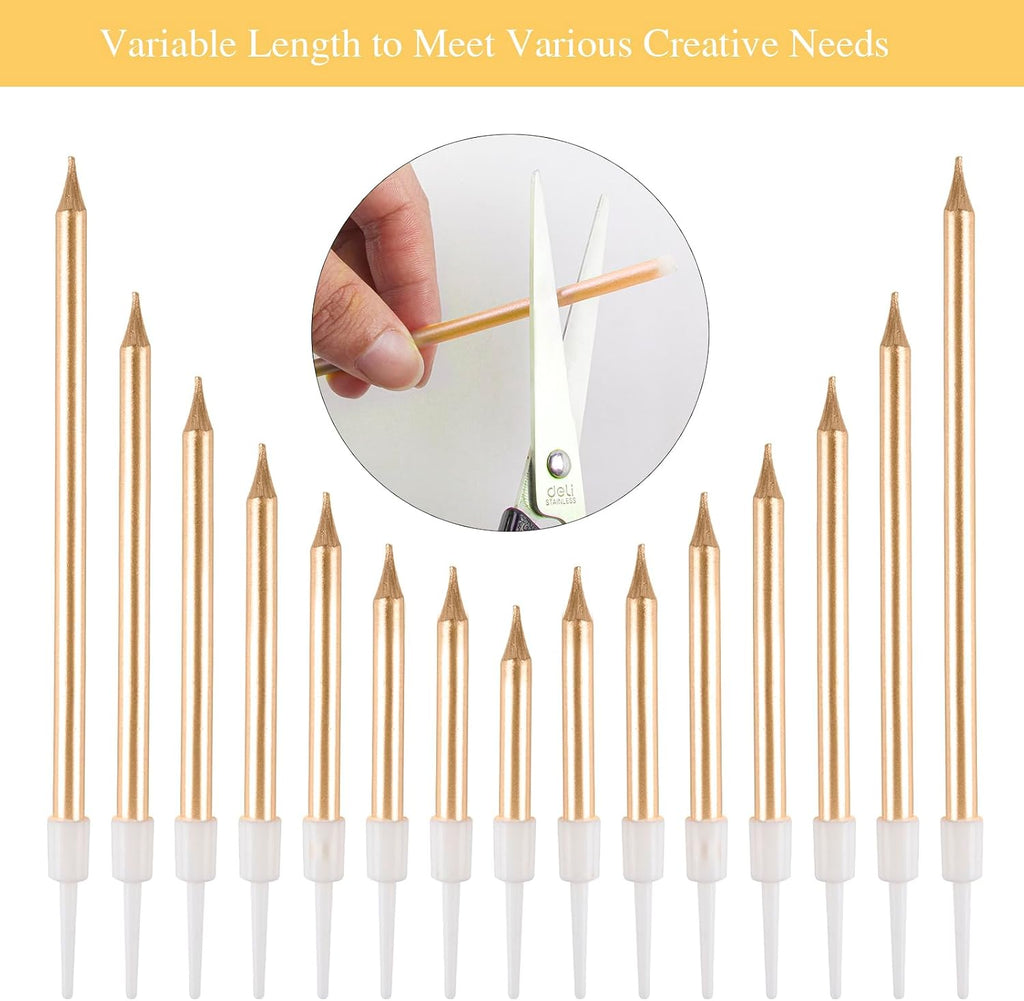 BEAN LIEVE 30-Count Champagne Gold Long Thin Metallic Birthday Candles, Cake Candles, Birthday Parties, Wedding Decorations, Party Candles, Cake Decorations