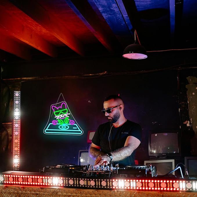 Cool DJ Cat Neon Sign – LED Wall Light for Bedroom, Game Room, Music Studio, or Bar, USB Powered, Dimmable, 14.9"x12.6"