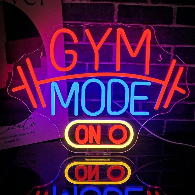Lucunstar Gym Mode Neon Sign,Red LED Neon Light for Wall Decor,Dimmable Switch USB Powered with LED Lights for Bussness Man Cave,Dumbbell Gym Club Decor