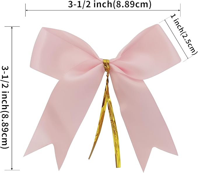 50pcs 3.5" Double Face Satin Pink Bows with Twist Ties Bows Wine Bows Tie with Fish Tail Cutting (Pink)