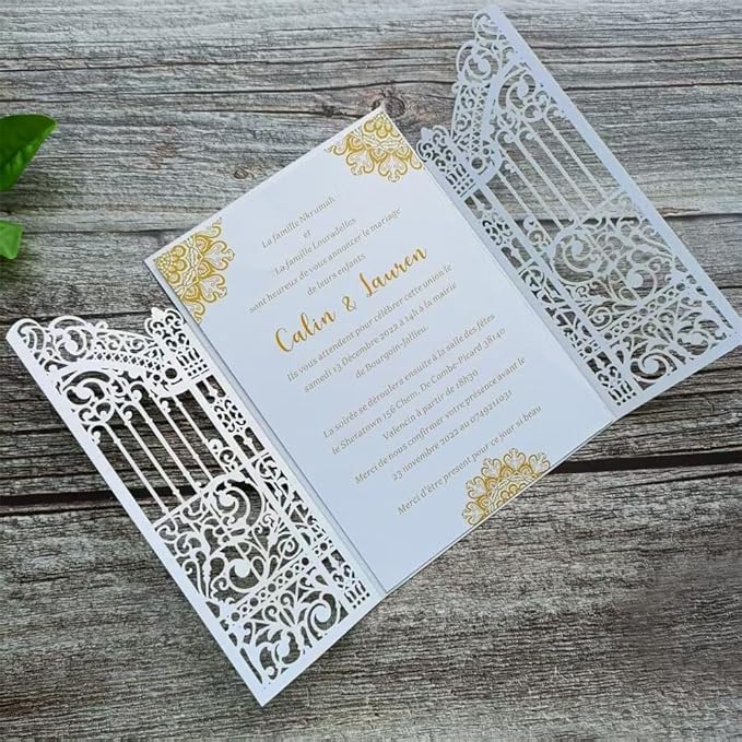 MillaSaw White Gate Invitation Card For Wedding Bridal Shower Valentine Birthday Party 25 Sets (white, 4.9"x7.1")
