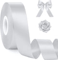 1In 30Yards Silver Satin Ribbon for Flower Bouquet Christmas Wedding Party | Metallic Glossy, Wear Resistant, Easy Cut, Soft Thick Polyester, Double Stitched Edges, for Bouquets, Lei Making and Crafts