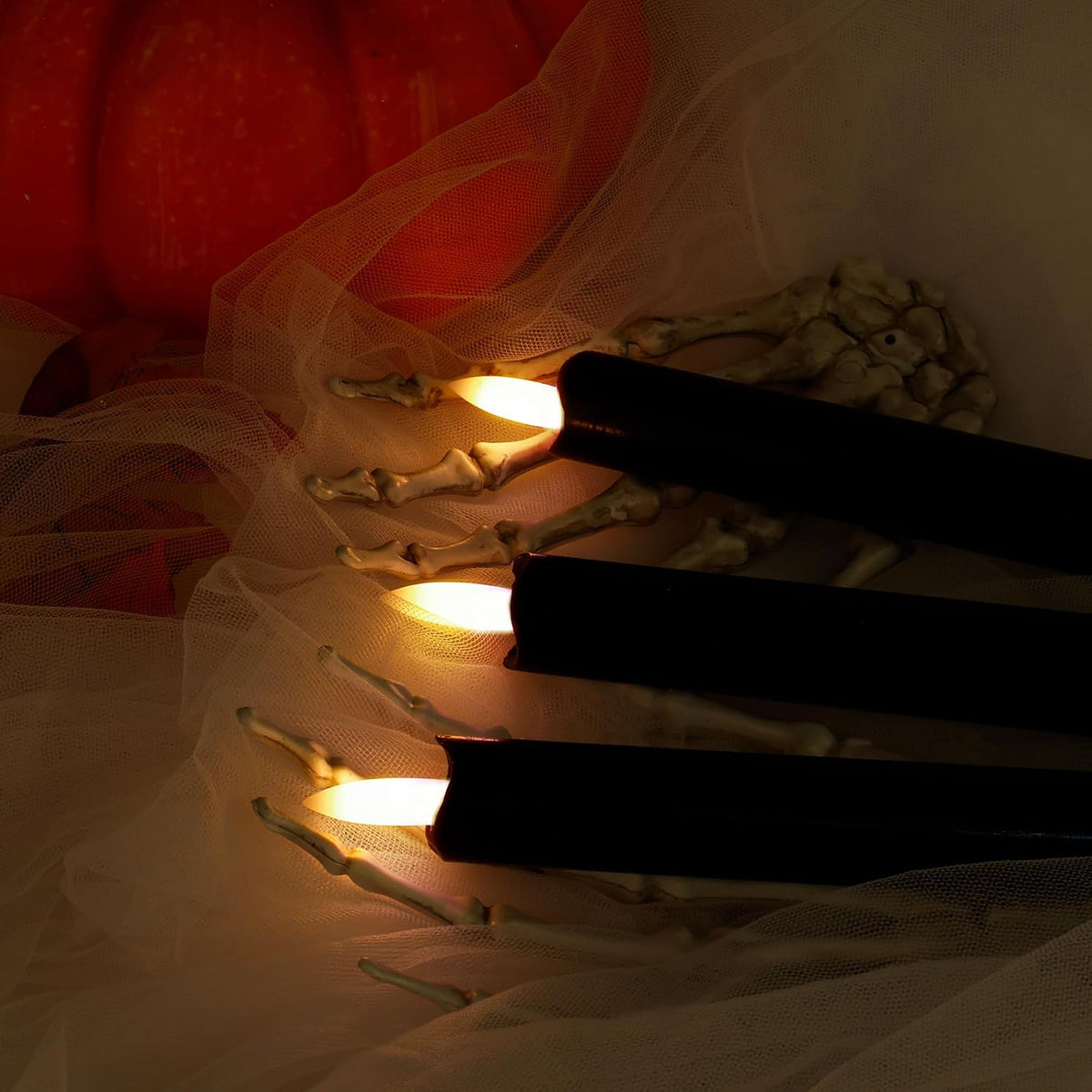Black Flameless Taper Candles with Remote and Timer, Real Wax, 6 Pack