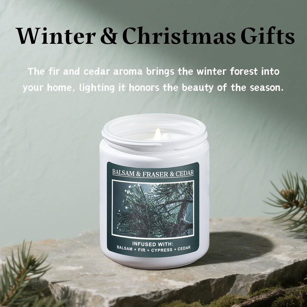 Homsolver Christmas Tree Fir Pine Candles, Christmas Holidays Balsam Candles, Balsam & Fraser & Cedar Scent with 50+ Hours Burning Time, Unique Gifts for Women
