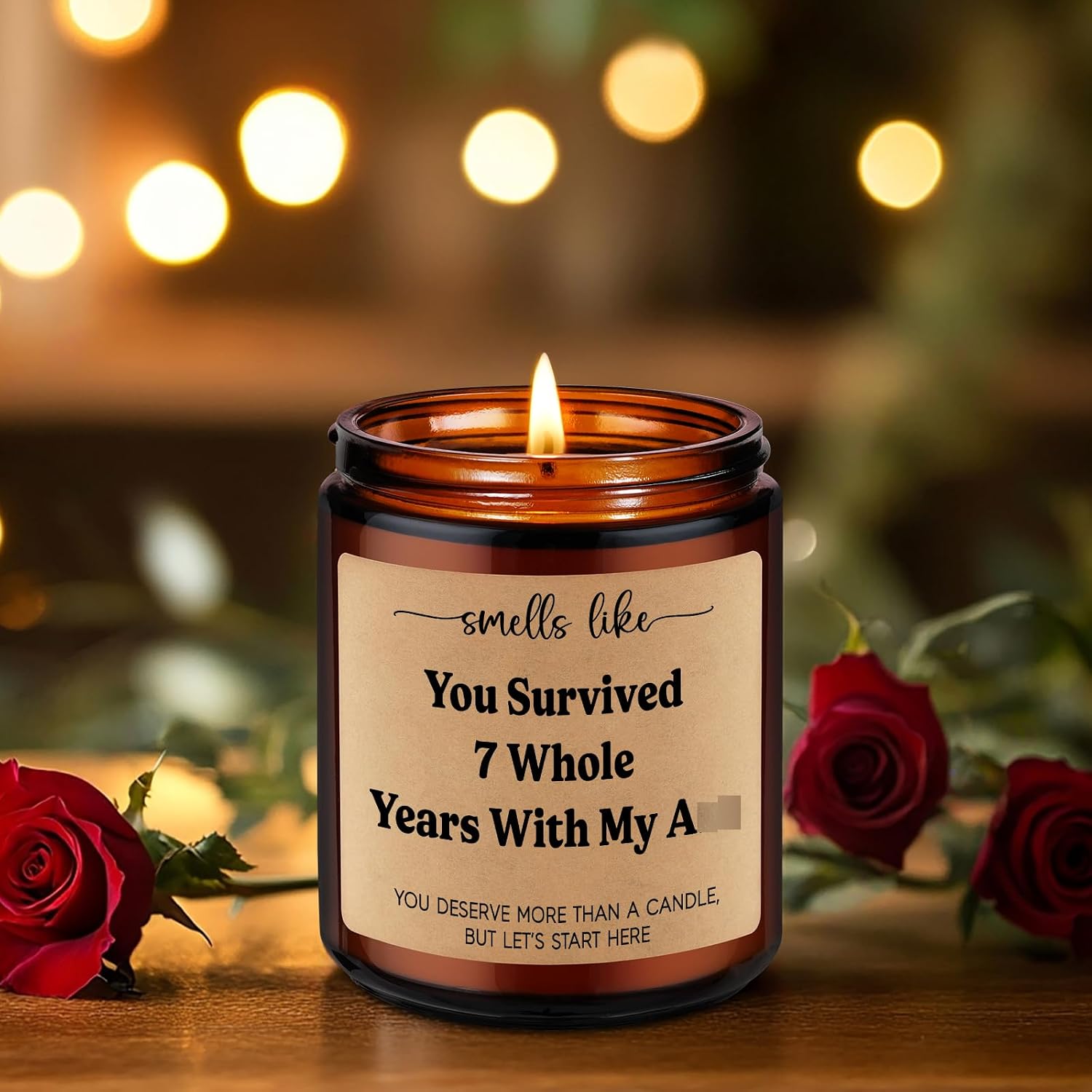 LEADO 7th Anniv. Candle, 7 Year Anniversary Funny Gifts for Him Her Husband Wife Boyfriend Girlfriend - Copper Gifts for 7th Anniversary, 7 Years Copper Wedding Anniv. Couple Present for Women Men