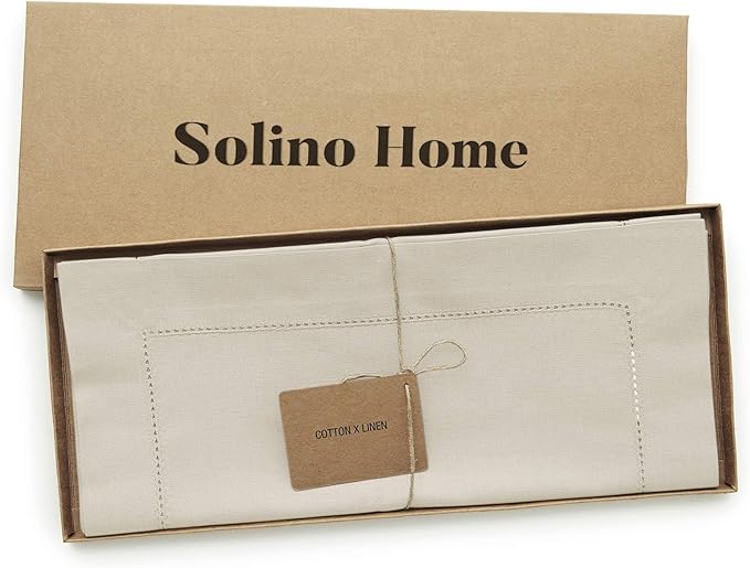 Solino Home Linen Hemstitch Table Runner 36 Inches - Cotton Linen Small Table Runner 14 x 36 Inch Ideal for Dresser and Coffee Tables - Fall, Autumn, Halloween, Thanksgiving, Christmas