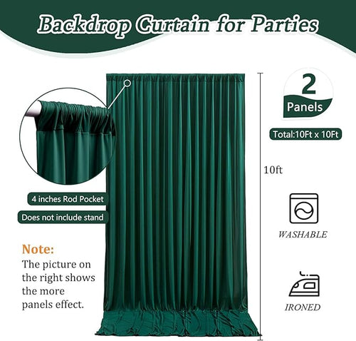 10 x 10 Feet Dark Green Backdrop Curtain for Partie, Background Curtains for Photoshoot, Birthday, Wedding, Halloween, Thanksgiving, Christmas Day, New Year Party Decorations 5Ft x 10Ft, 2 Panels