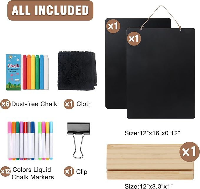 SELEAD Chalk Board Sign Board - 2 Pack 12x16 Inch Decorative Chalkboard with Wooden Stand + Hanging Rope, Table & Wall Decor, Double-Sided Message Menu Food Board for Business, Wedding
