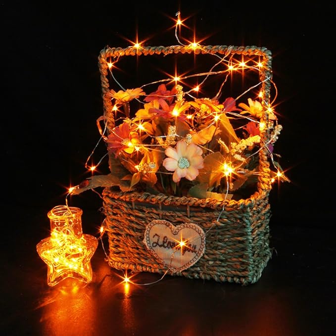 CYLAPEX 6 Pack Orange Fairy Lights String Battery Operated Fairy Lights Firefly Lights LED Starry String Lights 3.3ft 20 LEDs Silvery Copper Wire for Hallowen Christmas Decor Costume Wedding Party