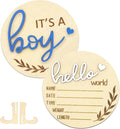 Hello World Newborn Sign Boy, Gender Reveal Birth Announcement Sign, 2PCS Its a Boy and Hello World baby Welcome Board Wooden Name Announcement Plaque for Photo Props Baby Shower Hospital Nursery