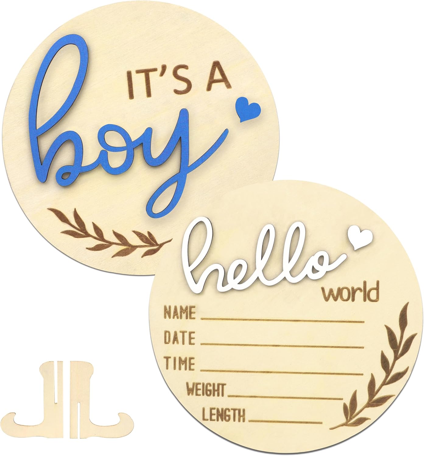 Hello World Newborn Sign Boy, Gender Reveal Birth Announcement Sign, 2PCS Its a Boy and Hello World baby Welcome Board Wooden Name Announcement Plaque for Photo Props Baby Shower Hospital Nursery