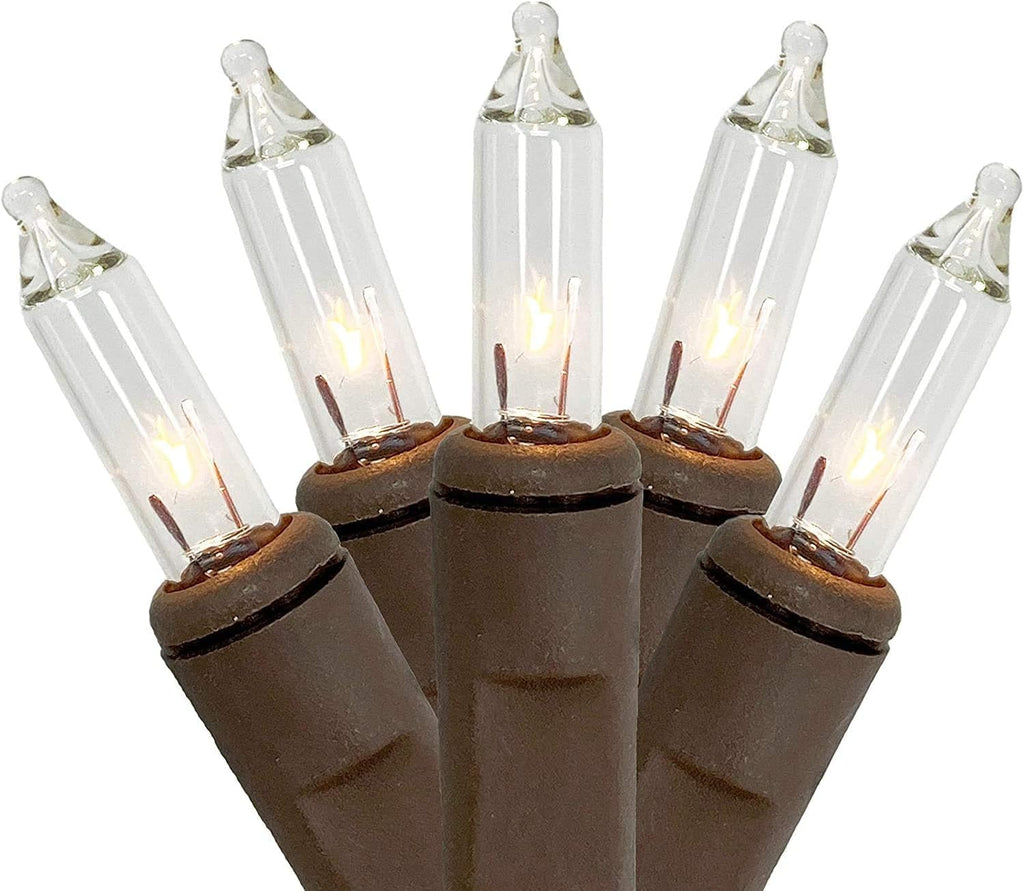 Holiday Pride Clear Christmas Lights with Brown Wire - 100 Count - Warm White Christmas Tree Lights with Brown Cord (22.5 Ft) - Indoor/Outdoor Use - UL Listed - Static & Blinking Modes (Pack of 2)