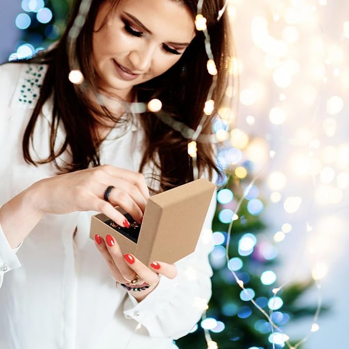 Gift Box Necklace Earring Ring Box Gift Box,12 Pieces Square Cardboard Jewelry Gift Boxes,Cotton Filled Cardboard Paper Jewelry Box Gift Case (3.5x3.5x1.25 Inches) (Kraft)