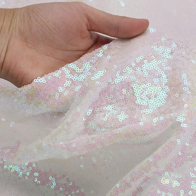 QueenDream Tablecloth 90x156 Rectangle Sequin Tablecloth White Iridescent Wedding Table Linens Glitter Birthday Bridal Party Indoor Outdoor Decorations