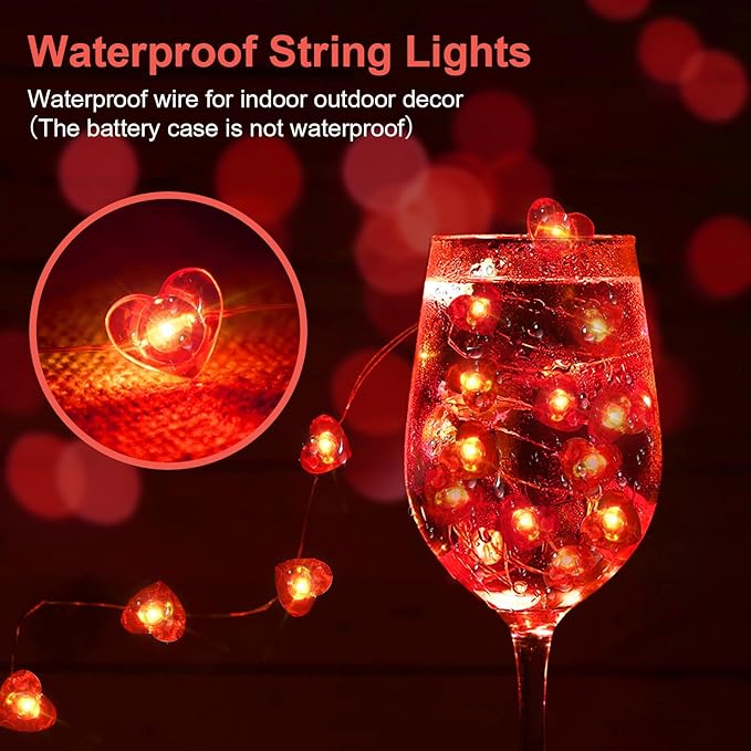 Fairy Lights 7Ft 20 LED Twinkle String Lights Battery Operated Waterproof Firefly Starry for Mason Jar Party Wedding Christmas Valentines Day (Red, 2)