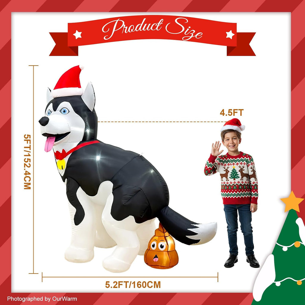 ourwarm 5ft funny christmas inflatables husky outdoor christmas, close-up detail