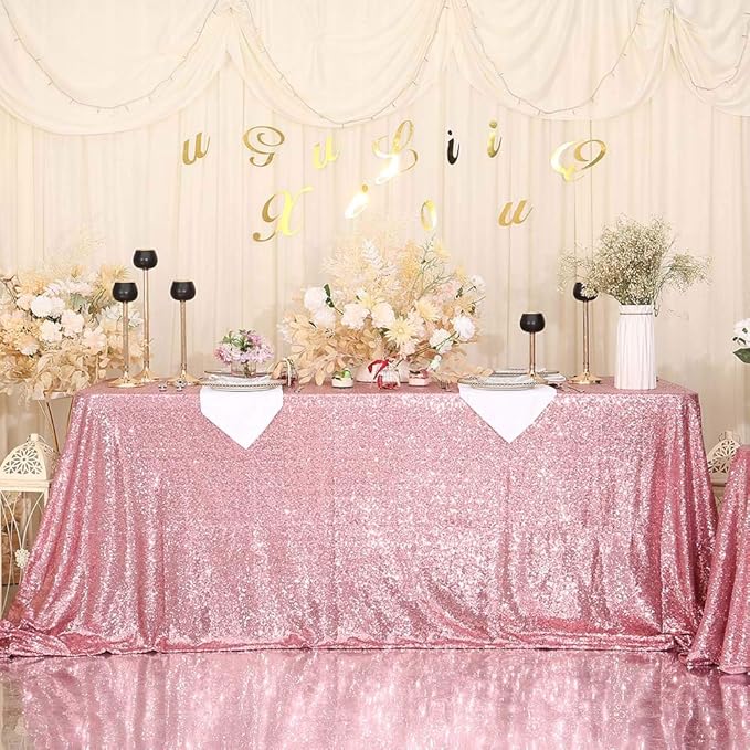 SquarePie Sequin Tablecloth 60 x 102 Inch Fuchsia Pink Sparkly Table Linen for Wedding Party