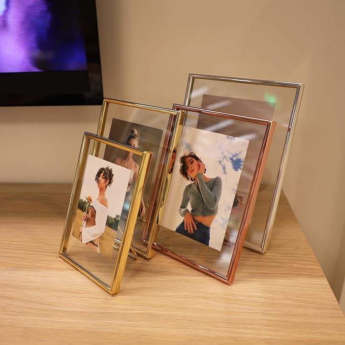 Gold Floating Frame (4"x6",Vertical) with Romantic Heart, For Picture 3x5, 2x3,1x2, Tabletop Shelf Photo Frame, Classy Gift For Festival, Home or Wedding…