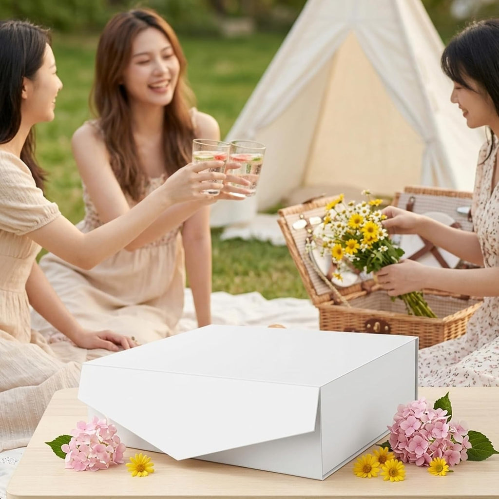 Extra Large Gift Box with Lid 16.3x14.2x5 Inches, White Magnetic Gift Box for Clothes and Large Gifts (Matte White)