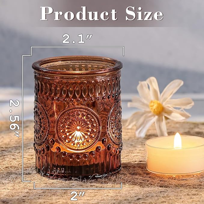 DARJEN Amber Votive Candle Holders Set of 36- Glass Candle Holders Bulk for Flameless LED Tea Waxes, Vintage Candle Holder for Wedding & Home Table Decor, Vintage Parties