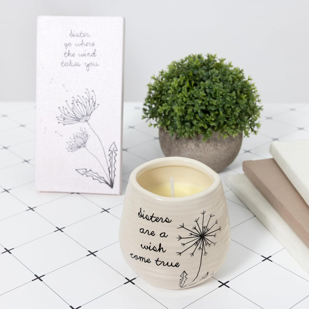 Pavilion Gift Company 77113 Plain Dandelion Wishes - Sisters are A Wish Come True Yellow Ceramic Soy Serenity Scented Candle,