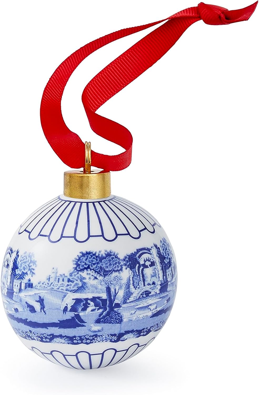 Spode Blue Italian Christmas Bauble - Full Scene Ornament with Classic Blue & White Porcelain Design, Collectible Holiday Decoration for Tree Display or Seasonal Décor - Giftworthy Keepsake