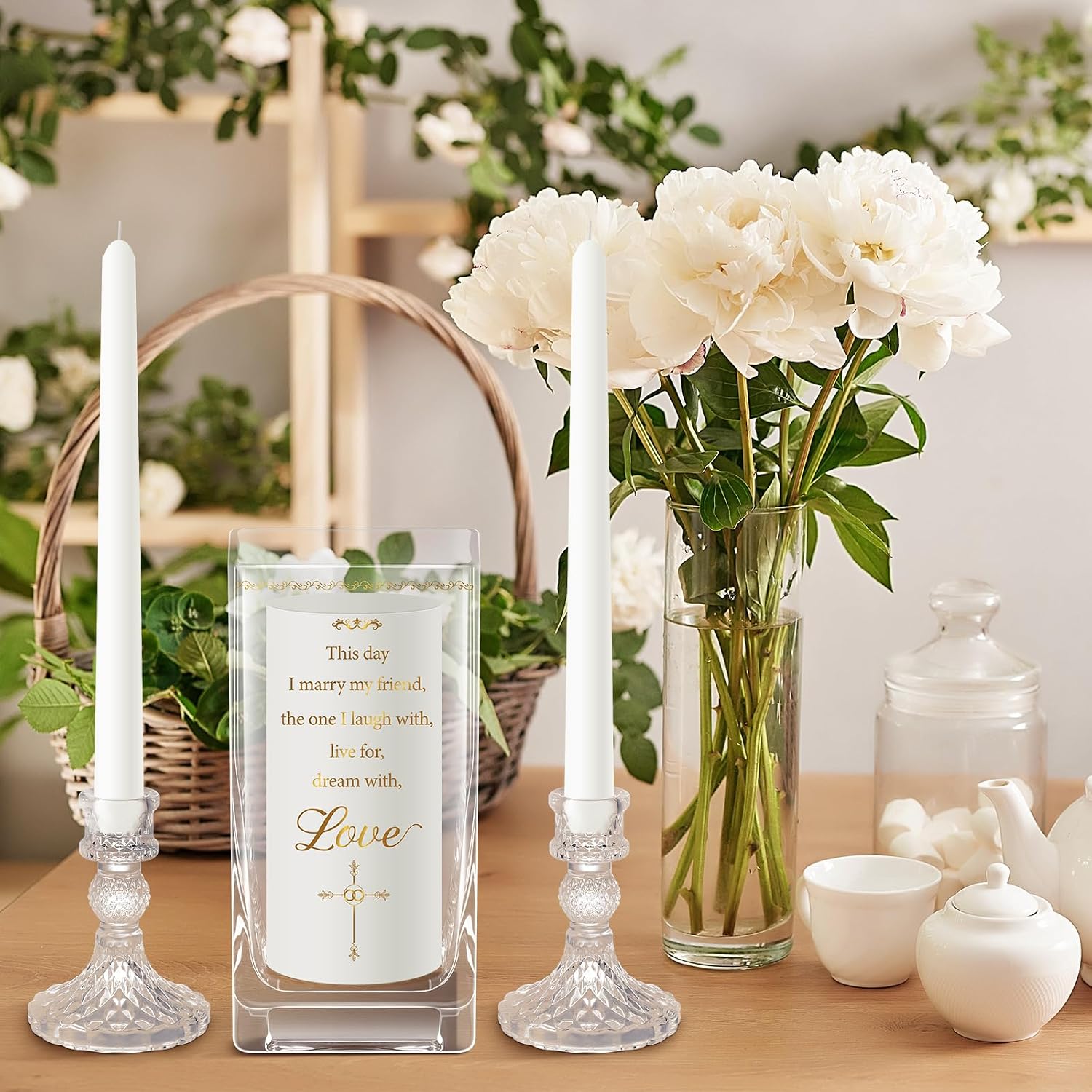 FoldTier Unity Candles with Holder for Wedding Ceremony Set 1 6" Pillar 2 9.8'' Taper Candles 3 Candlestick for Religious Formal Events Church(Cross)