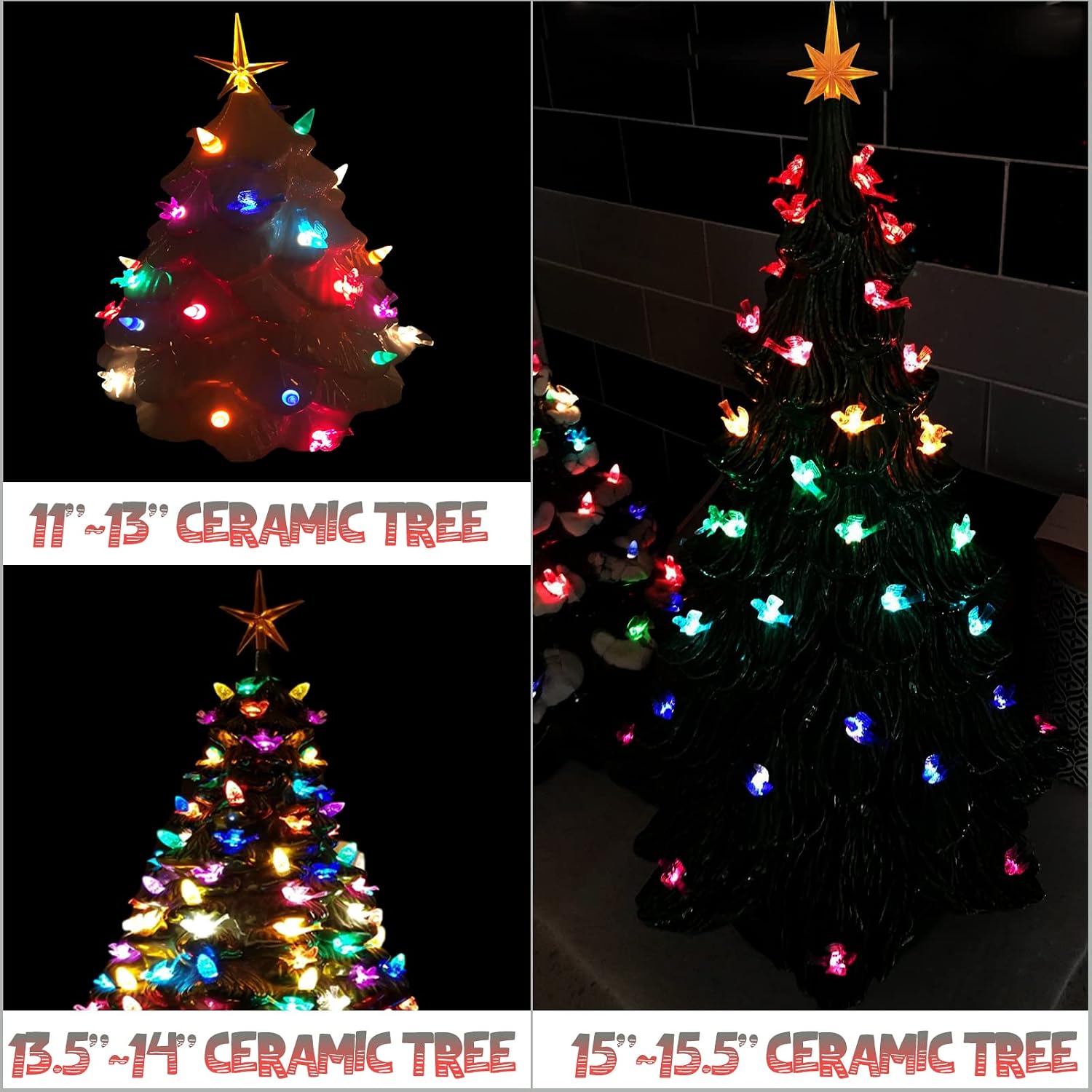 117Pcs Ceramic Christmas Tree Red Cardinal Bird Replacement Lights Bulbs and 1 Angel/3Stars Topper Ornament for Ceramic Tree Décor - Medium Plastic Pegs.