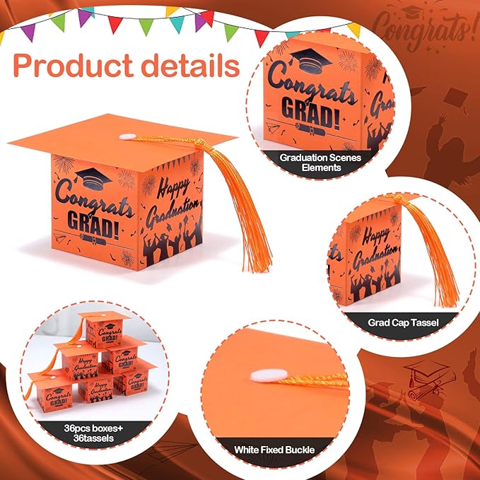 COTOPHER 36 Pack Mini Graduation Cap Gift Boxes with Tassel, Class of 2025 Graduation Candy Boxes Centerpieces for Tables Party Decorations, Small Treat Box Graduate Favors Supplies