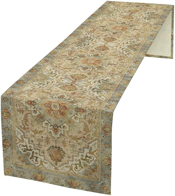 Vintage Boho Floral Table Runner, Rustic Old Farmhouse Yellow Retro Flower Pattern for Home Kitchen Table Decor Dining Coffee Room Party Decor 13x72in