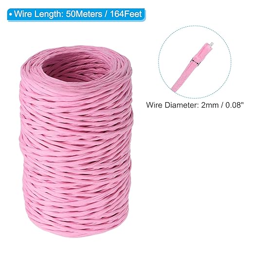 PATIKIL 164 Feet Floral Bind Wire Wrap Twine, 2mm Pink Paper-Wrapped Iron Wire for Flower Bouquets