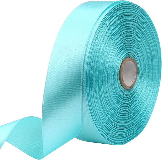 Lake Blue Solid Satin Ribbon 1 Inch 50 Yards Solid Polyester Fabric Ribbon for Gift Wrapping Wedding Christmas Baby Shower Birthday Party Decoration Handmade Immortal Flower Craft