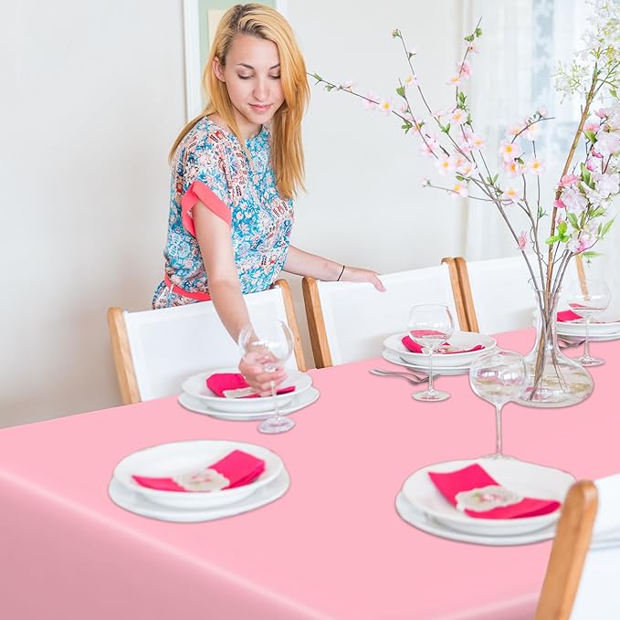 QZYL 12 PCS Pink Table Cloth Rectangle, Plastic Disposable Tablecloths, Decorative Plastic Tablecover, 54 X 108 in Smooth Outdoor Tablecloth, Table Decoration for Parties Picnics Birthdays Weddings