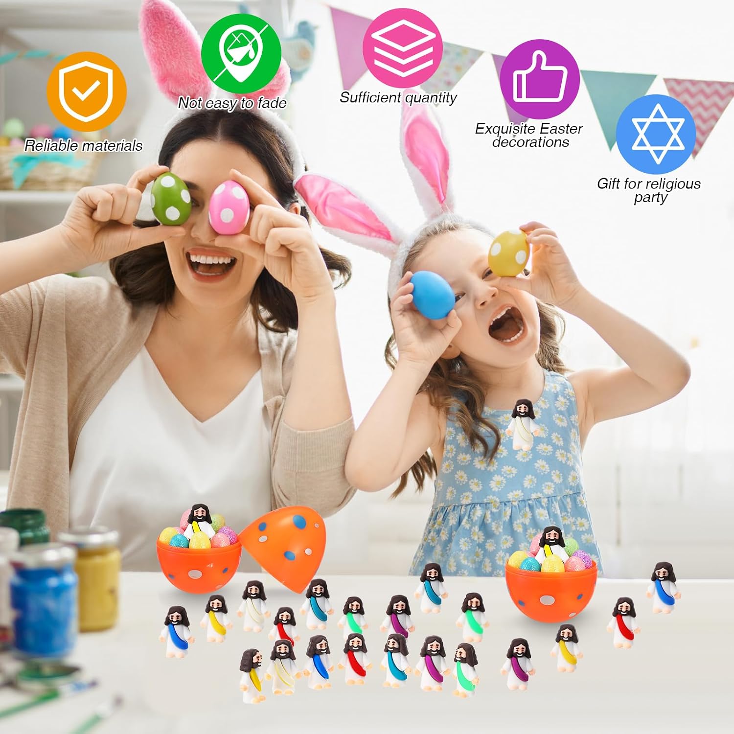 Bememo 100 Pcs Jesus Toys Original Design Mini Rubber Little Jesus Figurine to Hide and Seek Religious Party Favors Sunday School Craft Baptism Gifts for Easter Egg Stuffers(Multicolor)