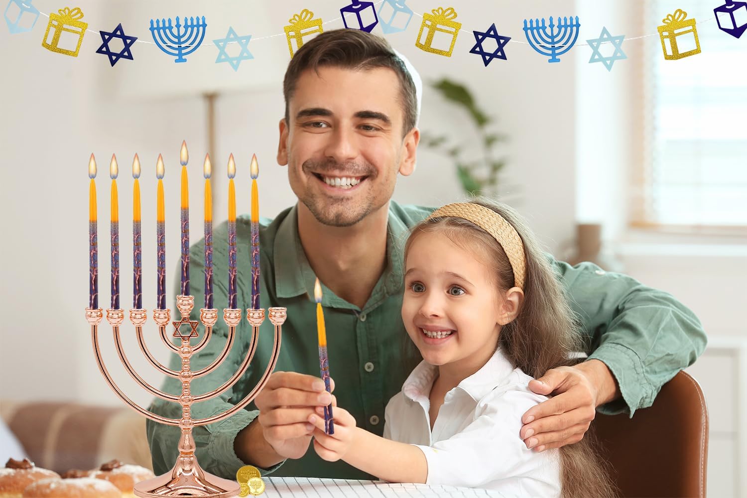 Hanukah Candle Dripless Chanukah Hanukkah Candles Decorative Purple, Blue, Orange Orange Frosted Stripes - 45 Candles 1-Hour Burn Time
