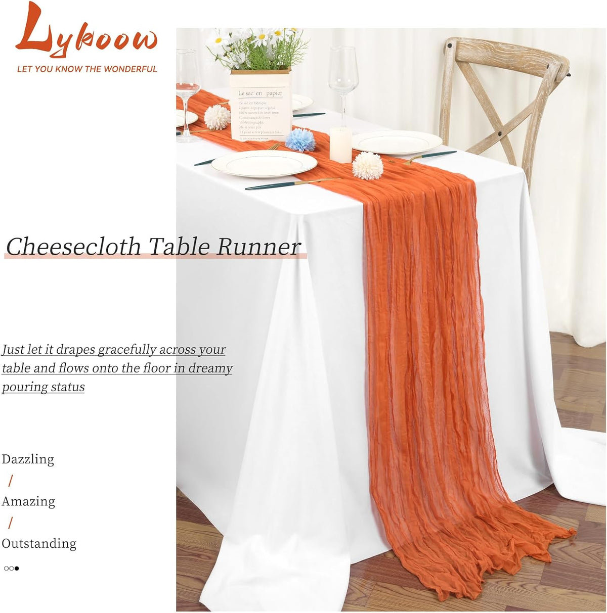 24 Packs Orange Table Runner, Charming Cheesecloth Table Runner 17 x 108inch,...