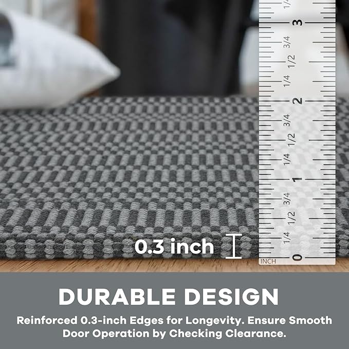 KOZYFLY Washable Area Rug 2x3 Ft Small Entryway Rug Indoor Door Mat Throw Rugs with Rubber Backing, Braided Cotton Floor Carpet for Front Entrance Bathroom Kitchen Foyer, Grey/Charcoal Grey