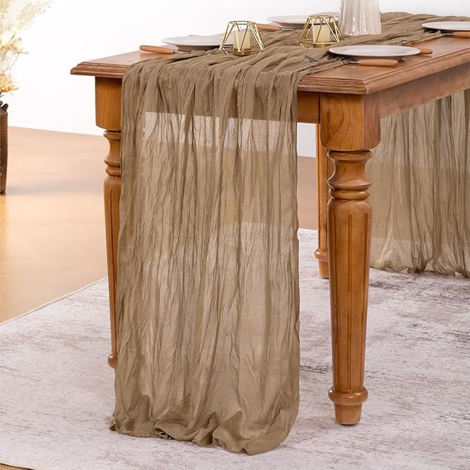 MLMW 3 Pack Fall Table Runner Boho Nude Brown Cheesecloth Table Runner Autumn Gauze Rustic Tan Cheese Cloth 160 inch 13.3ft for Thanksgiving Wedding Party Baby Bridal Shower Birthday