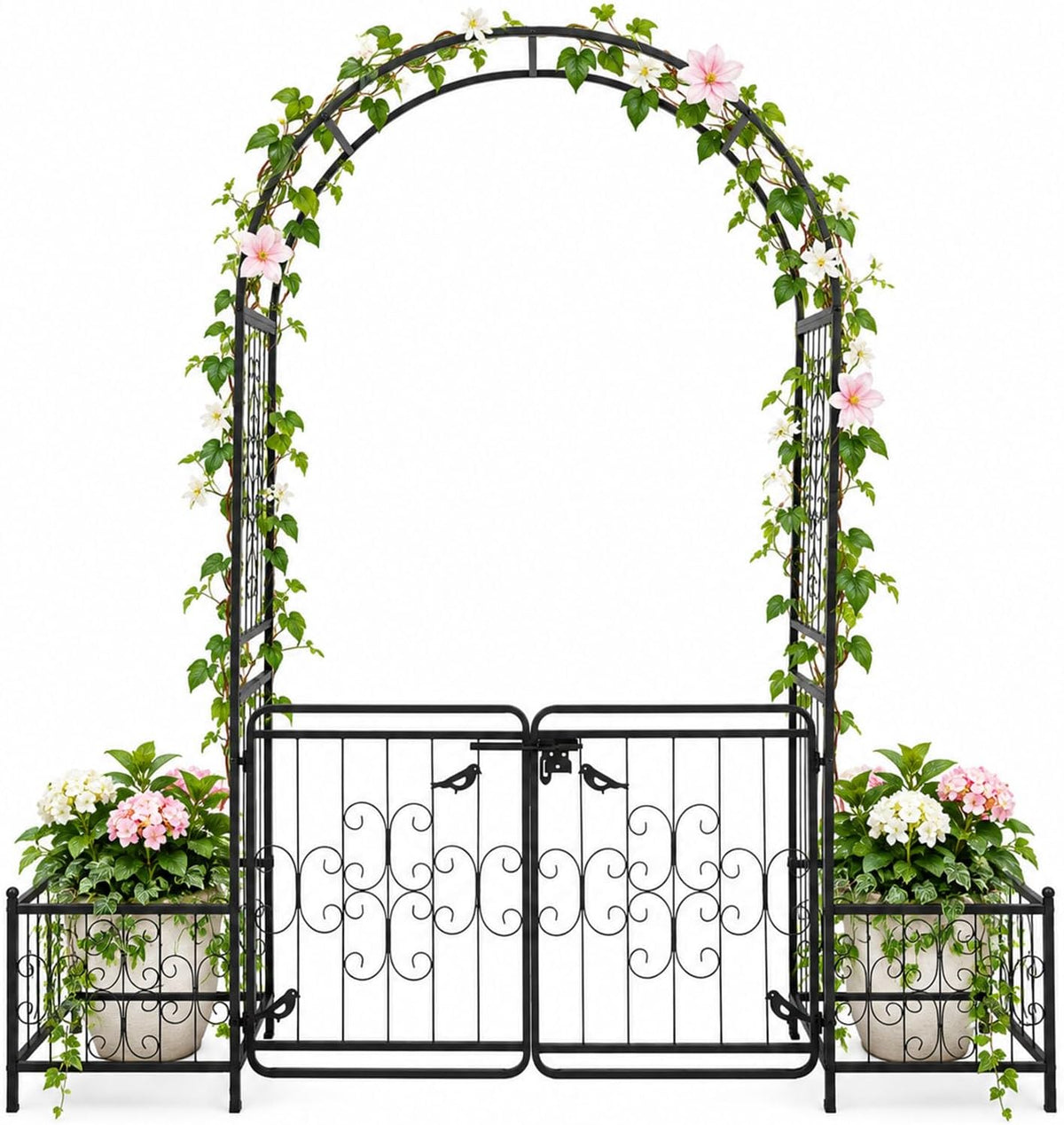 VINGLI Garden Arbor Arch with Gate and Planter Box, Wedding Arch Archway for ...