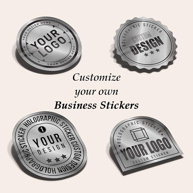 Custom Logo Stickers for Business, Personalised Logo Labels, Waterproof, Perfect for Branding & Packaging (Brushed Silver)